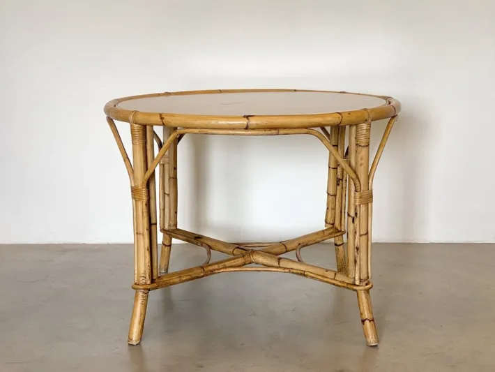 Pamono Round Bamboo Game Table, 1970s Online