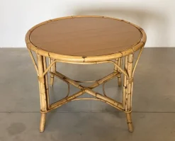 Pamono Round Bamboo Game Table, 1970s Online