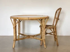 Pamono Round Bamboo Game Table, 1970s Online