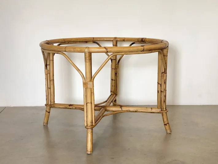 Pamono Round Bamboo Game Table, 1970s Online