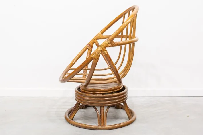 Pamono Round Bamboo Swivel Armchair, 1970s