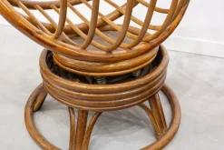 Pamono Round Bamboo Swivel Armchair, 1970s