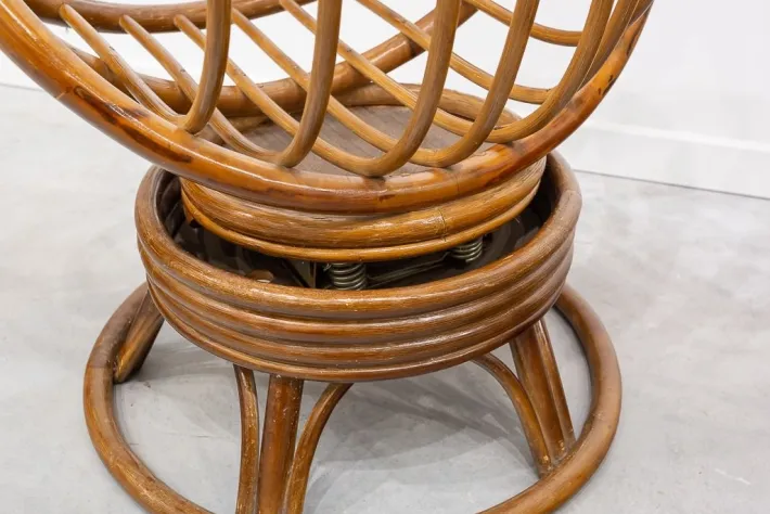 Pamono Round Bamboo Swivel Armchair, 1970s