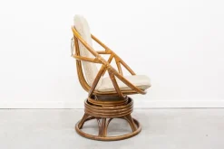 Pamono Round Bamboo Swivel Armchair, 1970s