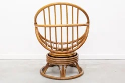 Pamono Round Bamboo Swivel Armchair, 1970s