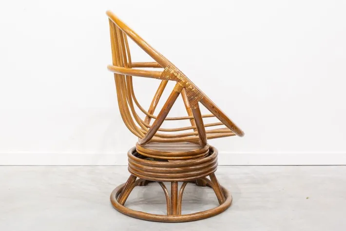 Pamono Round Bamboo Swivel Armchair, 1970s