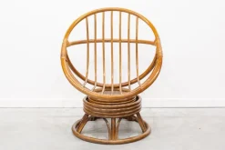 Pamono Round Bamboo Swivel Armchair, 1970s