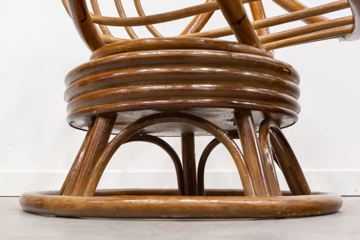 Pamono Round Bamboo Swivel Armchair, 1970s
