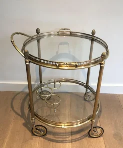 Pamono Round Brass Bar Cart from Maison Baguès, 1940s Online