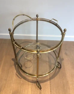Pamono Round Brass Bar Cart from Maison Baguès, 1940s Online