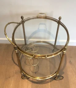 Pamono Round Brass Bar Cart from Maison Baguès, 1940s Online