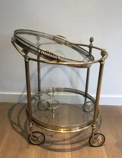 Pamono Round Brass Bar Cart from Maison Baguès, 1940s Online