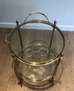 Pamono Round Brass Bar Cart from Maison Baguès, 1940s Online