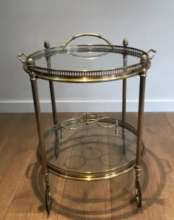 Pamono Round Brass Bar Cart from Maison Baguès, 1940s Online