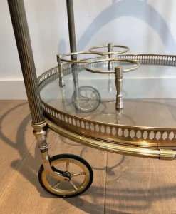 Pamono Round Brass Bar Cart from Maison Baguès, 1940s Online