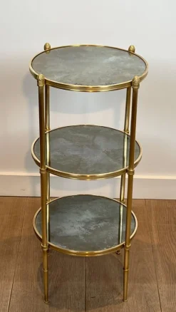 Pamono Round Bronze Sellette Table with Triple Eglomised Mirror Tops by Maison Baguès Online