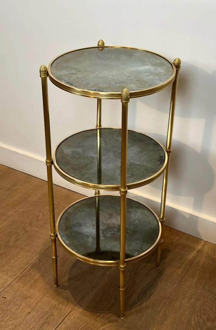 Pamono Round Bronze Sellette Table with Triple Eglomised Mirror Tops by Maison Baguès Online