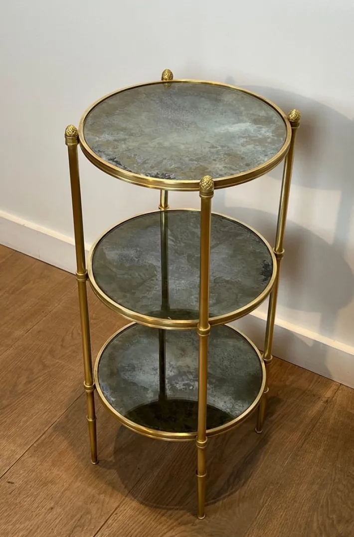 Pamono Round Bronze Sellette Table with Triple Eglomised Mirror Tops by Maison Baguès Online