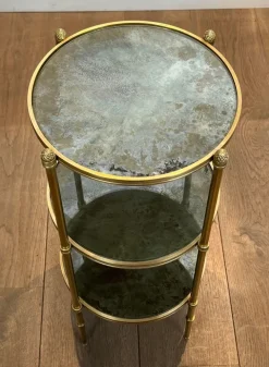 Pamono Round Bronze Sellette Table with Triple Eglomised Mirror Tops by Maison Baguès Online