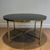 Pamono Round Coffee Table in Brass with Black Lacquered Glass Top by Maison Jansen New