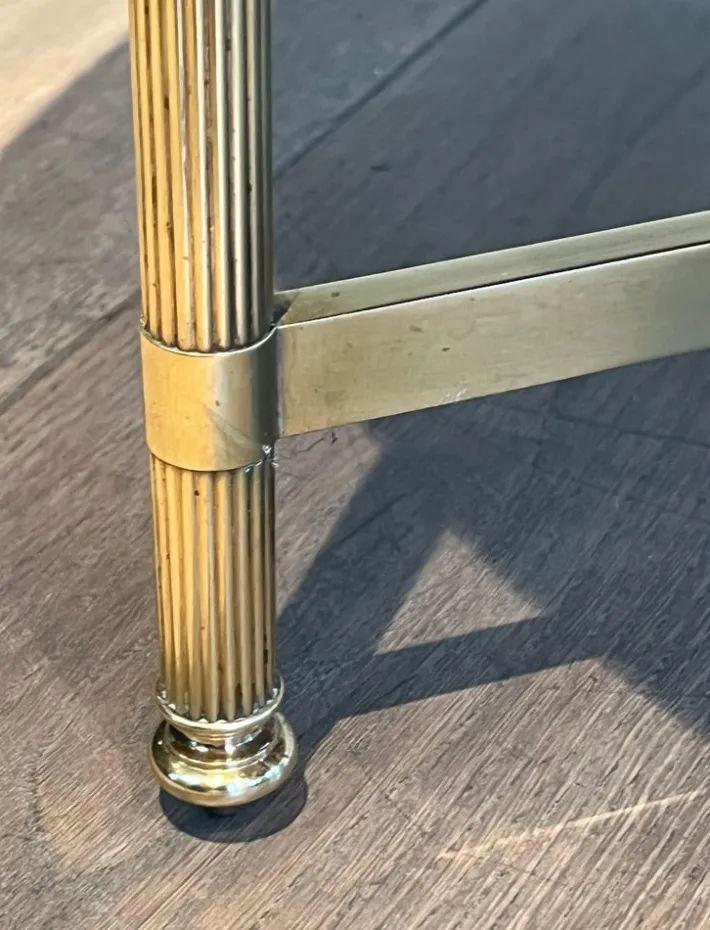 Pamono Round Coffee Table in Brass with Black Lacquered Glass Top by Maison Jansen New