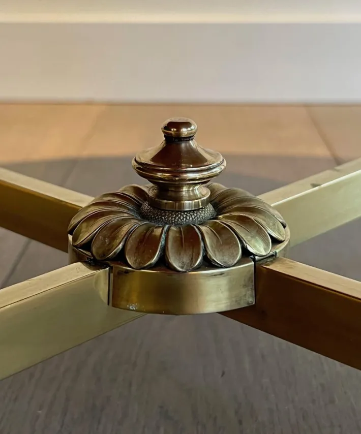 Pamono Round Coffee Table in Brass with Black Lacquered Glass Top by Maison Jansen New