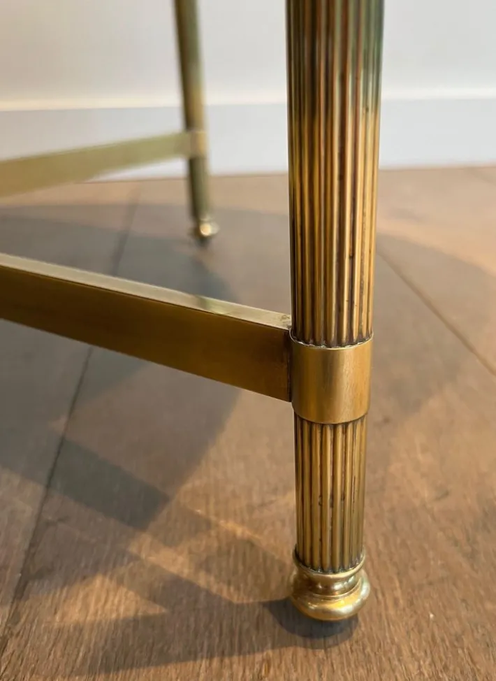 Pamono Round Coffee Table in Brass with Black Lacquered Glass Top by Maison Jansen New