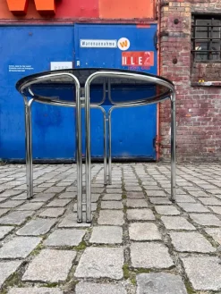 Pamono Round Dining Table in Smoked Glass and Chrome Sale