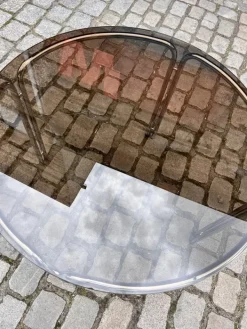 Pamono Round Dining Table in Smoked Glass and Chrome Sale