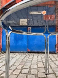 Pamono Round Dining Table in Smoked Glass and Chrome Sale