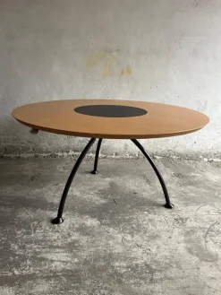 Pamono Round Dining Table with Rotating Black Center Disc, 1990s New