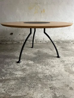 Pamono Round Dining Table with Rotating Black Center Disc, 1990s New