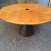 Pamono Round Extendable Table with Lacquered Metal Base and Wooden Top by Francesco Fois for Bernini, Italy, 1986 New