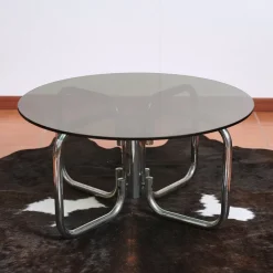 Pamono Round Glass and Chrome Metal Table, 1970s