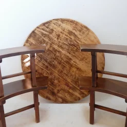 Pamono Round Table with Curved Benches by Pierre Chapo, France, 1960s, Set of 5