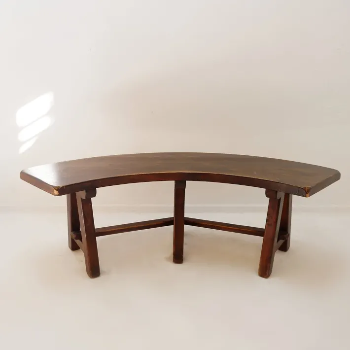 Pamono Round Table with Curved Benches by Pierre Chapo, France, 1960s, Set of 5