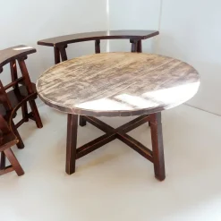 Pamono Round Table with Curved Benches by Pierre Chapo, France, 1960s, Set of 5