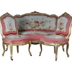 Pamono Royal Louis XV or Rococo Tapestry Sofa & Chairs, 1880s, Set of 3