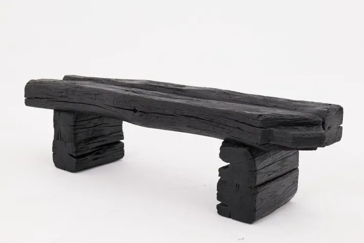 Pamono Rustic Blackened Wood Garden Bench by Logniture Best
