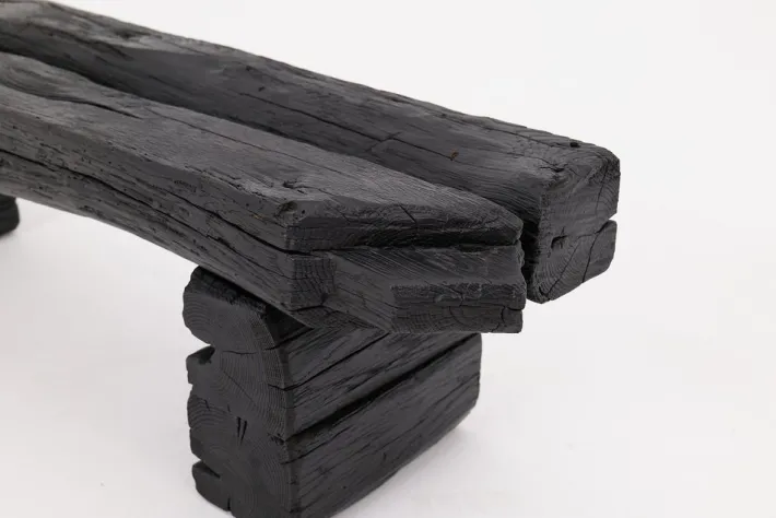 Pamono Rustic Blackened Wood Garden Bench by Logniture Best