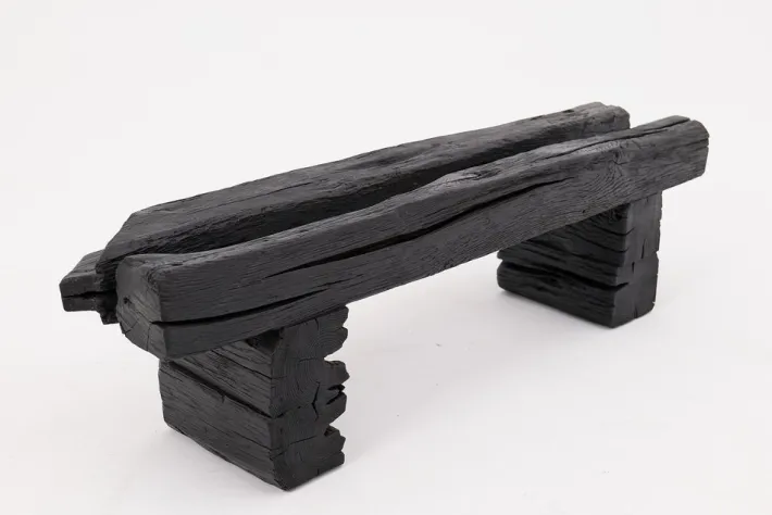 Pamono Rustic Blackened Wood Garden Bench by Logniture Best