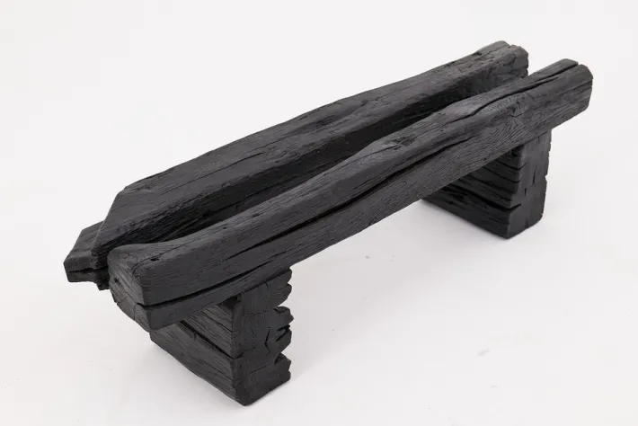 Pamono Rustic Blackened Wood Garden Bench by Logniture Best