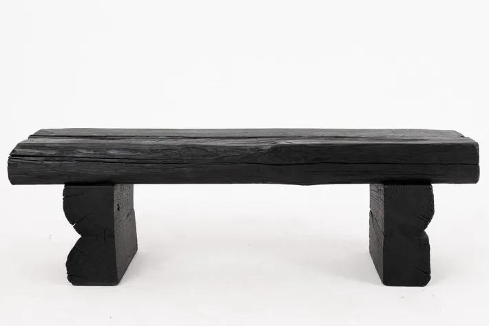 Pamono Rustic Blackened Wood Garden Bench by Logniture Best