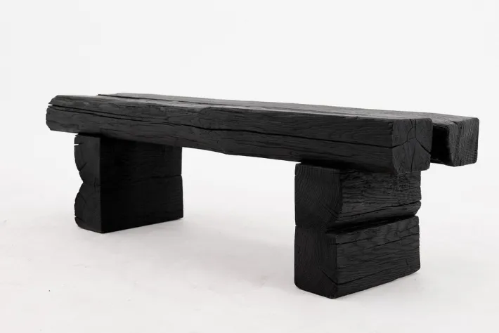 Pamono Rustic Blackened Wood Garden Bench by Logniture Best