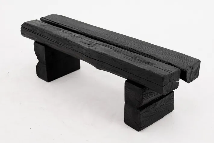 Pamono Rustic Blackened Wood Garden Bench by Logniture Best