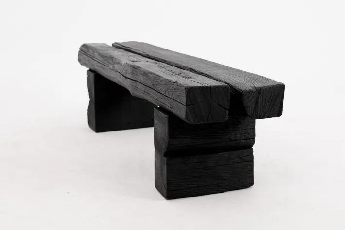 Pamono Rustic Blackened Wood Garden Bench by Logniture Best