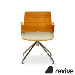 Pamono S 847 Swivel Chair in Cream Leather and Brown Wood from Thonet Best