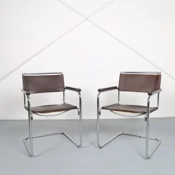 Pamono S34 Cantilever Chairs in Brown Leather and Chrome by Mart Stam for Thonet, Germany, 1970s, Set of 2 Hot