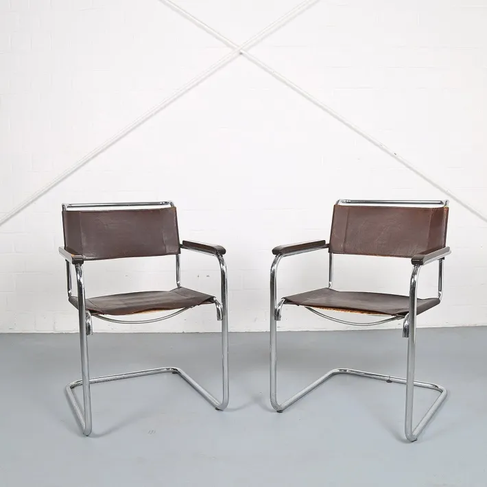 Pamono S34 Cantilever Chairs in Brown Leather and Chrome by Mart Stam for Thonet, Germany, 1970s, Set of 2 Hot