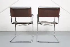 Pamono S34 Cantilever Chairs in Brown Leather and Chrome by Mart Stam for Thonet, Germany, 1970s, Set of 2 Hot
